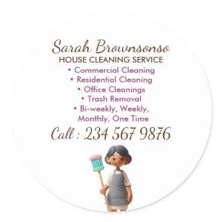 Cartoon Cleaning Janitorial Ceramic Tile Wash Classic Round Sticker