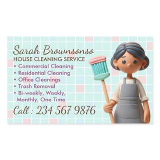 Cartoon Cleaning Janitorial Lady Wash Bath Rectangular Sticker