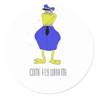 Cartoon Eagle Airplane Pilot Classic Round Sticker