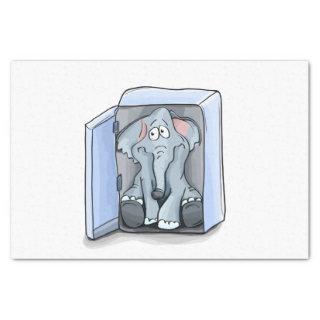 Cartoon elephant sitting inside a refrigerator tissue paper