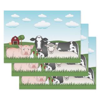 Cartoon Farm Animals With Green Grass And Blue Sky  Sheets