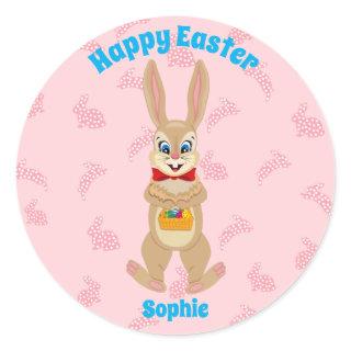 Cartoon Funny Easter Rabbit Bunny Colorful Eggs Classic Round Sticker