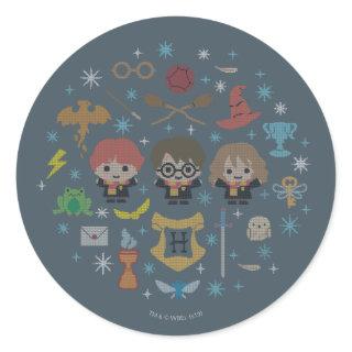 Cartoon Harry Potter Cross-Stitch Collage Classic Round Sticker