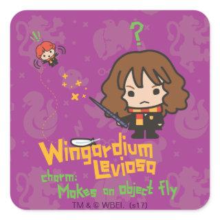 Cartoon Hermione and Ron Wingardium Leviosa Spell Square Sticker