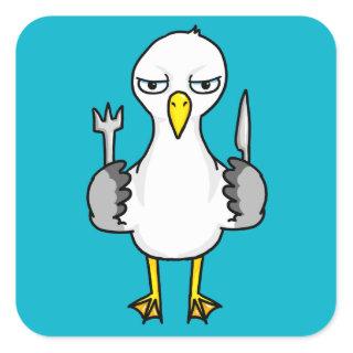 Cartoon Hungry Seagull Square Sticker
