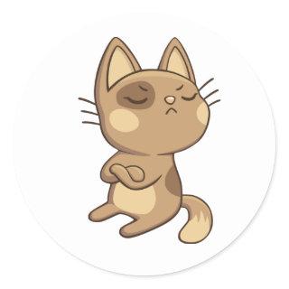 Cartoon Kitten Brown Sassy Kitty Cute Cat Classic Round Sticker