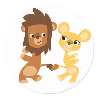 Cartoon Lion and Lioness  dancing round sticker