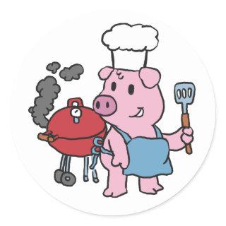 Cartoon pig making bbq | choose background color classic round sticker