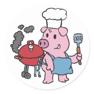 Cartoon pig making bbq | choose background color classic round sticker