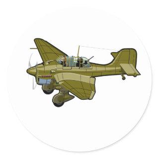 Cartoon retro bomber classic round sticker