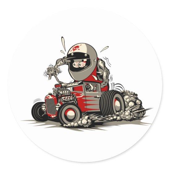Cartoon retro rat rod classic round sticker