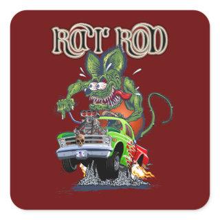 Cartoon retro rat rod square sticker