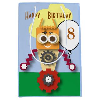 Cartoon Robot Editable Children’s Birthday   Medium Gift Bag