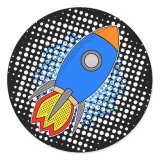 Cartoon Rocket With Halftones Galaxy Classic Round Sticker