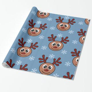 Cartoon Rudolph Red Nosed Reindeer and Snowflakes