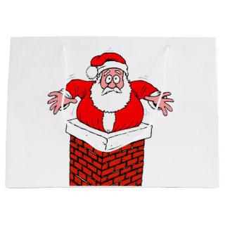 cartoon Santa Claus got stuck in the chimney Large Gift Bag