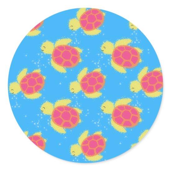 Cartoon Sea Turtle Pattern Classic Round Sticker