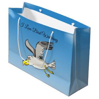 Cartoon seagull flying over head with a blue sky large gift bag