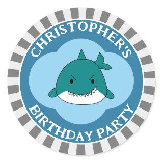 Cartoon Shark Personalized Birthday  Classic Round Sticker