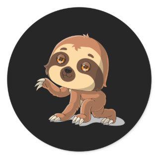 Cartoon sloth waving classic round sticker