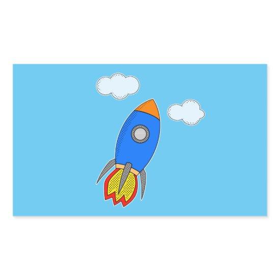 Cartoon Space Rocket In Blue Sky Rectangular Sticker
