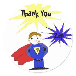 Cartoon Super Hero Thank You Classic Round Sticker