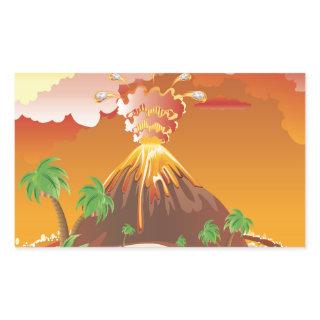 Cartoon Volcano Eruption Rectangular Sticker