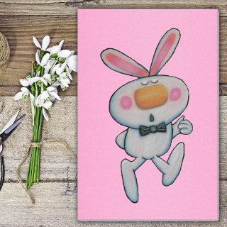 Cartoon White Bunny Giving Thumbs Up Vibrant Pink Tissue Paper