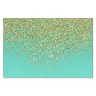 Cascading Gold Glitter & Teal Aqua Glam Trendy Tissue Paper