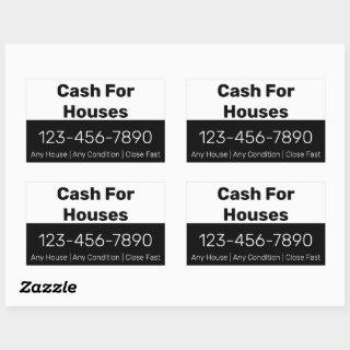 Cash For Houses Black White Phone Number Your Text Rectangular Sticker