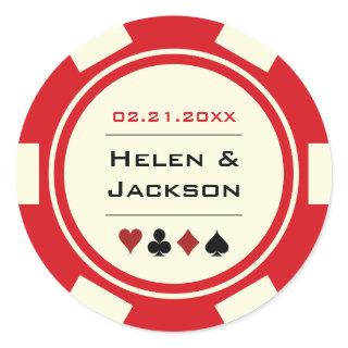 Casino Poker Chip Red and Off White Wedding Classic Round Sticker