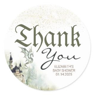Castle and Dragon Fairytale Thank You Classic Round Sticker
