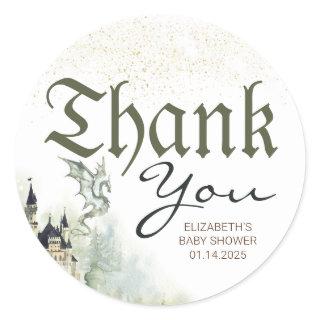 Castle and Dragon Fairytale Thank You Classic Round Sticker