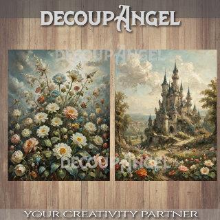 Castle and Flowers 2designs -Decoupage- Tissue Paper