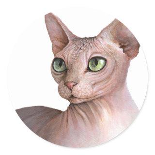 Cat 578 Sphynx white background Classic Round Sticker