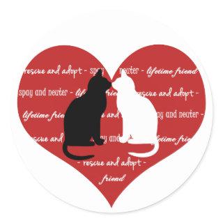 Cat adoption, rescue heart sticker round