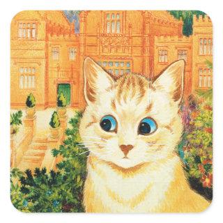 Cat and Buildings Background Painted by Louis Wain Square Sticker