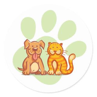 Cat and dog classic round sticker