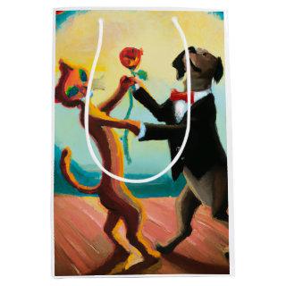 Cat and Dog Dancing Tango in Dance Club, AI Art Medium Gift Bag