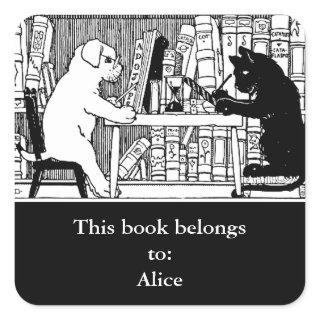 Cat and Dog in the Library Classic Round Sticker
