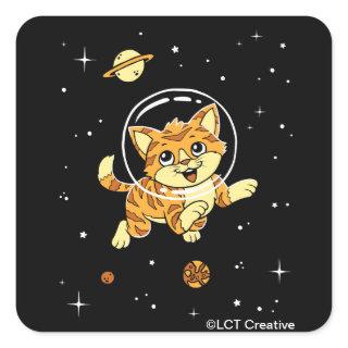 Cat Animals In Space Square Sticker