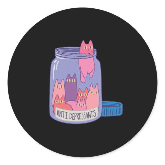 Cat antidepressants classic round sticker