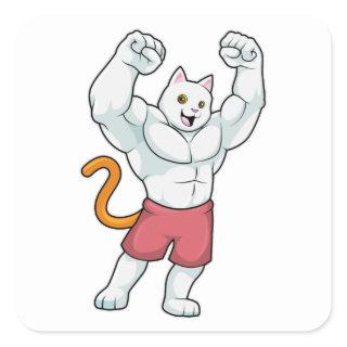 Cat as Bodybuilder with big Muscles Square Sticker