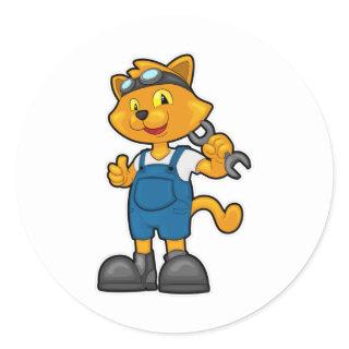 Cat as Mechanic with Spanner Classic Round Sticker
