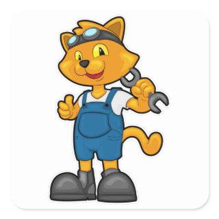 Cat as Mechanic with Spanner Square Sticker