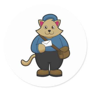 Cat as Postman with Envelope & Bag Classic Round Sticker