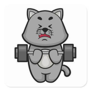 Cat at Biceps training with Barbell Square Sticker