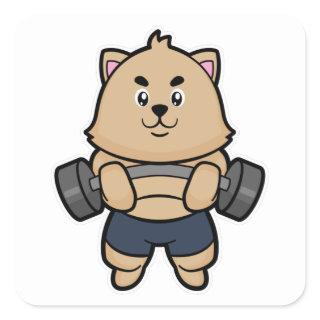 Cat at Bodybuilding with Barbell Square Sticker