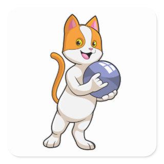 Cat at Bowling with Bowling ball Square Sticker