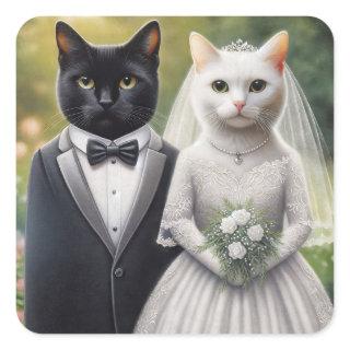 Cat Bride and Groom Square Sticker